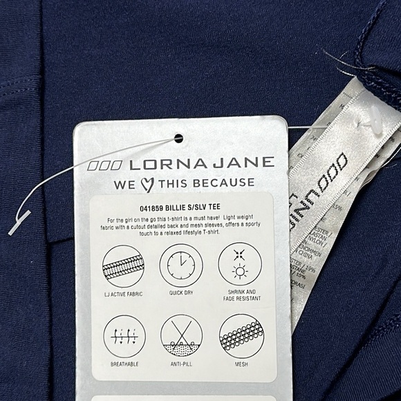 Lorna Jane Navy Short Sleeve T-Shirt work out cut out back NWT - Picture 6 of 7